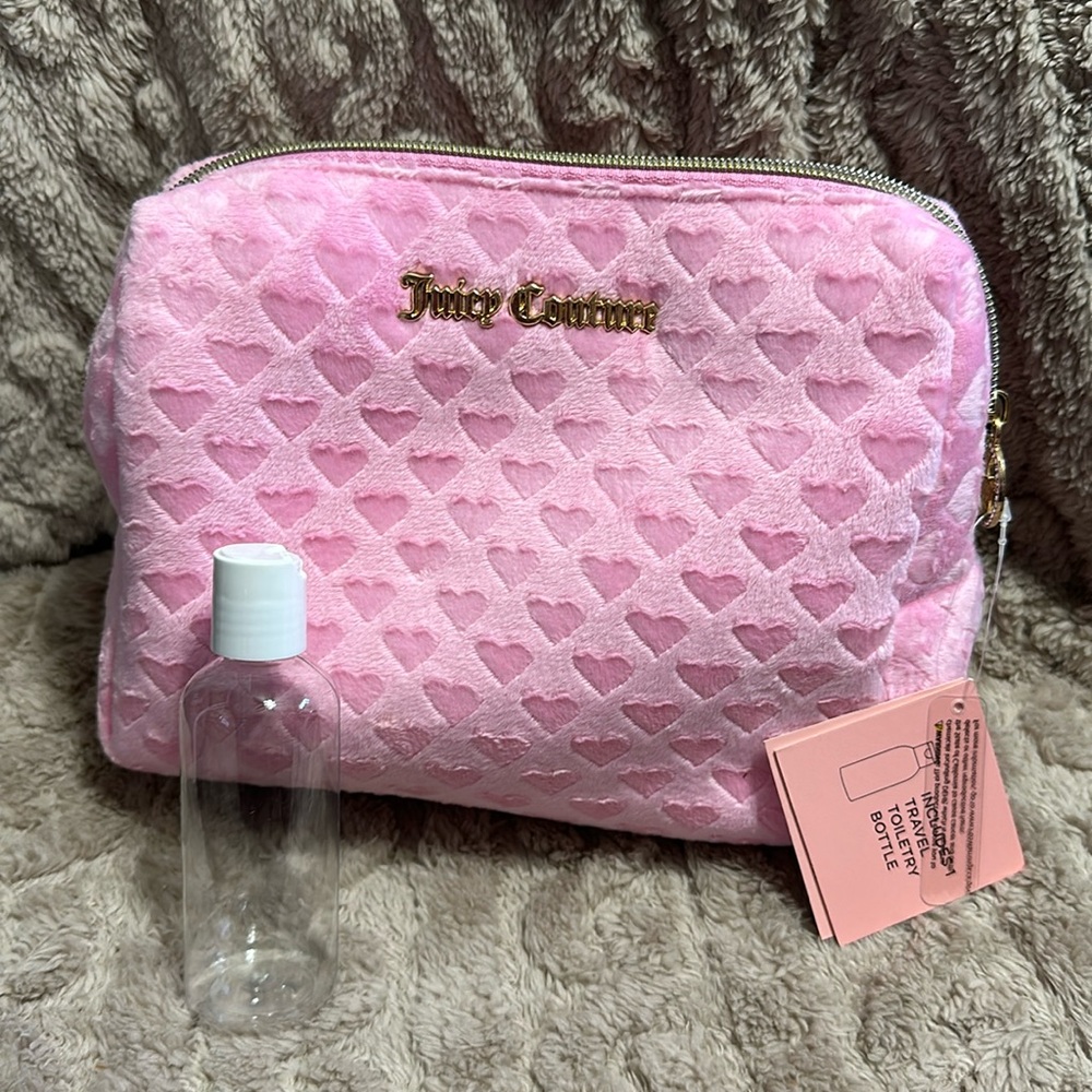 🆕Juicy Couture travel cosmetic bag. Includes 1 travel toiletry bottle